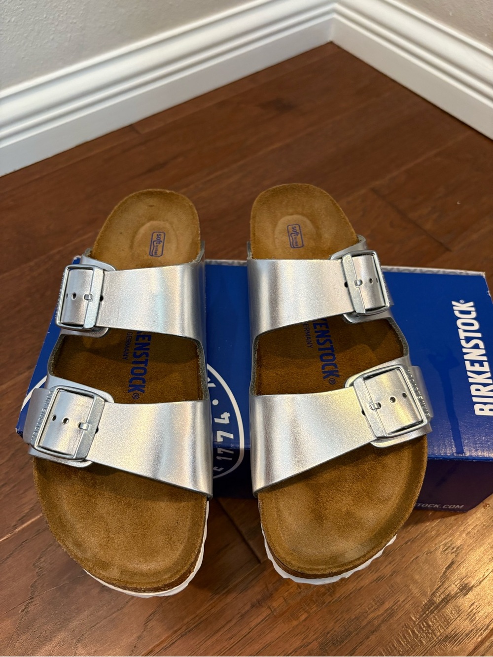 Birkenstock Silver Two-Strap Arizona Sandals